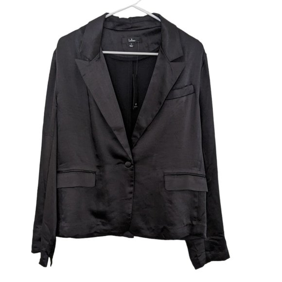 Lulu's Trending Up Black Satin Blazer - Picture 5 of 5